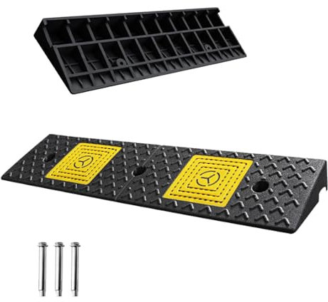 Rampe de Trottoir Rampe de Seuil en Caoutchouc Rampe de Bordure Voiture Rampe Accès Fauteuil Roulant Rampe pour Chien H 4-15 CM pour Garage Scooter Vélo Camion Moto Escalier Caravane(100x25x9cm)