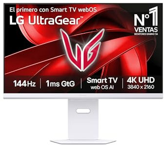 LG 32G810SA-W Monitor Ultragear, 31.5, 4K UHD, Panel IPS, 3840 x 2160, 144Hz, 1ms, G-Sync Compatible y FreeSync Premium, Pivotable, Blanco
