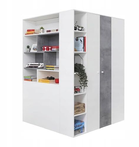 Generisch Begehbarer Schrank SISI SI01 Eckkleiderschrank Kleiderschrank Jugendzimmer (R/L) (Weiss LUX/Beton)