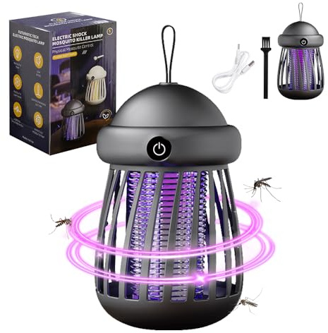 Insektenvernichter Elektrisch,Mückenlampe Wiederaufladbar,Mückenfalle mit UV-Licht und LED-Beleuchtung,Tragbare Insektenvernichter Mückenschutz,Mücken Killer für Innen-Außenbereich(Schwarz)