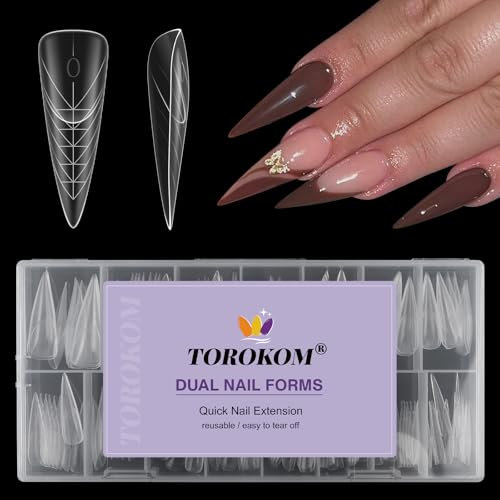 TOROKOM 150 Teilige 15 Größen Nagelformen Doppel Nail Forms für Schnelle Nagelverlängerung mit Gel Poly Nagel Formen für Builder Gel, Nageldesign im Salon & DIY