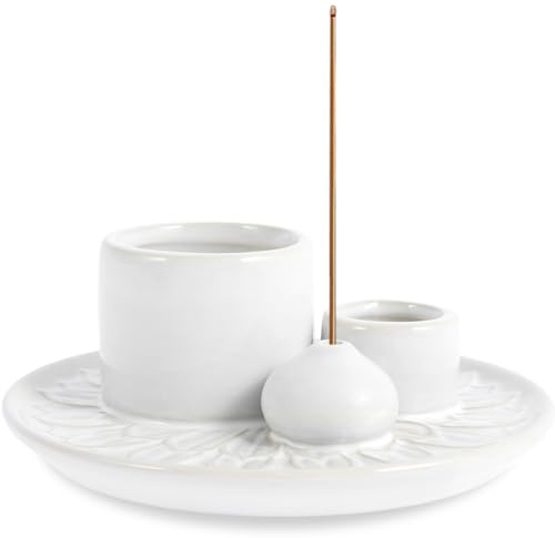 Ciotola per incenso 4 in 1 Palo Santo, facile da pulire, multifunzione, in ceramica, per yoga, meditazione, decorazione per la casa (bianco)