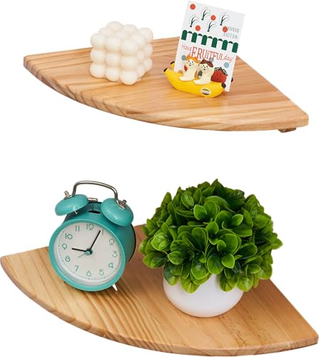 Conamily Eckregale, 2er Set Rustikal Massivem Holz Natürlich Eckregel Hängen mit Drahtloch Rundem Ende Wandregal Holz Regal für Schlafzimmer Wohnzimmer
