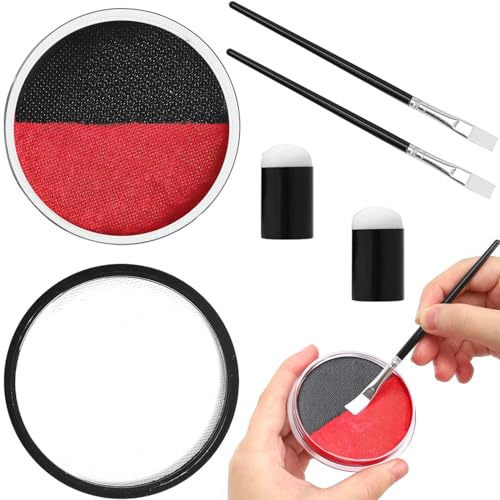 2 x 30 g di trucco per Halloween rosso, nero e bianco con 2 pennelli e 2 pennelli per dita, trucco teatrale per Halloween a base d'acqua, vernice per il viso vampiri, zombie,mostri,clown,carnevale