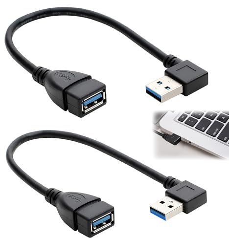 Bansusu 2Pcs 90 Degree Male to Female Adapter Right Angle Extender Cable | Convertor Adapter Extender, SuperSpeed USB 3.0 Extension Data Cable,Short USB Extension Cables for Devices with USB Port