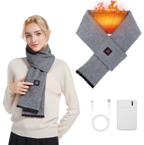 Sockywin Bufanda Térmica para Mujeres y Hombres - Bufanda Eléctrica Recargable con Batería 5000mAh - Cuello Térmico para Clima Frío (Gris)