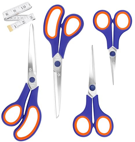 Magnificent Scissors - 4 Pack Scissors Set, Stainless Steel Sewing Shears with Soft Comfort-Grip Handles, All-Purpose Scissors for Fabric Leather Craft Office School Kitchen, Includes Measuring Tape