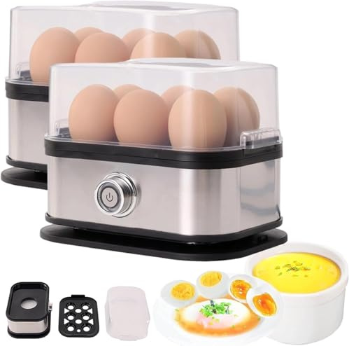 Cuociuova Intelligente Halreactody, con Funzione di Spegnimento Automatico, Cuociuova Multifunzionale in Acciaio Inossidabile, Contiene 6 Uova, for L'uso in Famiglia.(2 PCS)