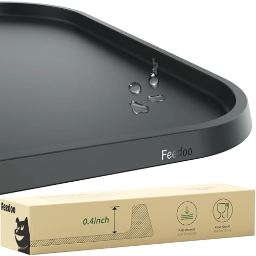 Feedoo Napfunterlage Katzen Hund,Superdicker Silikonmatte,47x 29 cm(Grau) | Erhöhter Rand Katzenmatte Futter,Rutschfest,BPA-frei,Wasserdichtes Silikon für Hundenapf/Futternapf Katze,Spülmaschinenfest