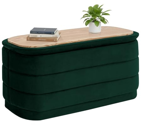 Bonlife Sitzbank mit Stauraum, Samt Klappbare Fußstütze mit Tisch, Bettende, Fußhocker für Wohnzimmer, Schlafzimmer, Flur, flaschengrüner,76x38x38cm