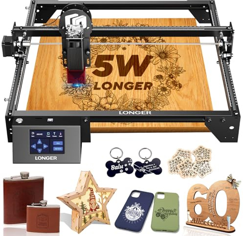 Longer Ray5 Laser Graviermaschine für Anfänger, 5W Laser Cutter mit Touchscreen, 400×400mm Arbeitsbereich, DIY Laserschneider, Lasergravur für Holz, Metall, Leder und Acryl (5W)
