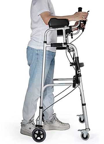 Andador plegable con asiento, ayuda de movilidad de 4 ruedas resistente para personas mayores y discapacitados, cómodo uso en interiores y exteriores con reposabrazos y frenos
