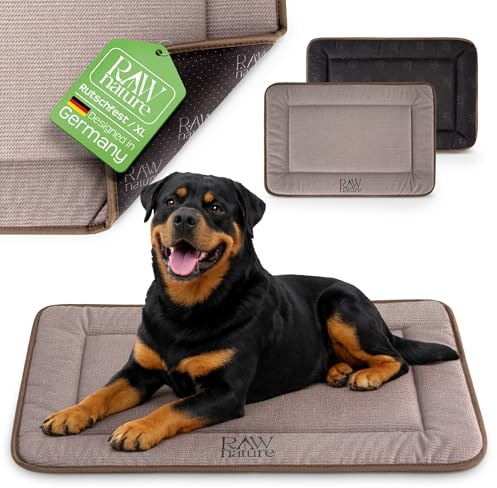 RAW Nature KIVO Hundematte XL, 110x70x3cm, Sandbraun, rutschfest | Cord-Liegefläche, waschbar bei 30 °C, rutschfeste Unterseite, für Transportbox, Auto & Zuhause