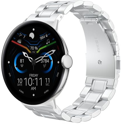 iHoxstrapie Armband i rostfritt stål, kompatibelt med Google Pixel Watch 4/3/2/1 41 mm/45 mm, högklassig metallarmband i executive stil, Silver, 41