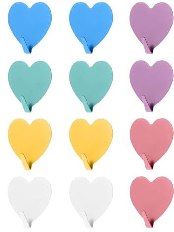 WINXMIN 12 Pezzi Ganci Adesivi in Metallo,Appendini Adesivi da Muro per Oggetti,Gancio da parete a forma cuore,per Casa,Bagno e Cucina,Appendiabiti, Portasciugamani,Gancio Parete Casa