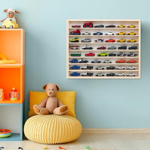 Dekoralove Sammler-Vitrinenschrank für Spring Cars, Figuren & Spielzeug – Wandhängendes Displayregal mit 5 Ebenen – Modellauto Sammlerschrank aus Holz für die Wand, 50 × 30 cm