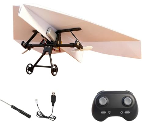 Generisk RC Paper Airplane Motorkit, elektriskt fjärrstyrande flygplan | Utomhusflygplan barn med gyro och två propellrar – STEM leksak för pojkar, camping födelsedag semester trädgård