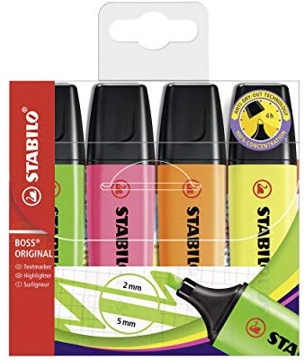 STABILO - Textmarker - BOSS ORIGINAL - 4er Pack - gelb, orange, grün, pink