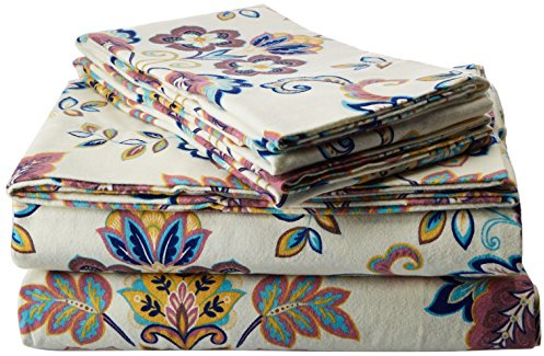 Tribeca Living Flannel Sheets Queen Size - 100% Cotton Flannel Sheet Set, 200 GSM Deep Pocket Queen Flannel Sheets, 4 Piece Ultra Soft Brushed Cotton Flannel Sheet in Abstract Paisley Print