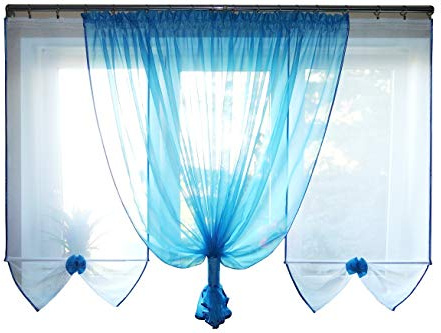 FK-Lampem TOP Kindergardine Set Fertiggardine aus Voile Top Design Set Schöne Gardine AK2 Modern (Blau)