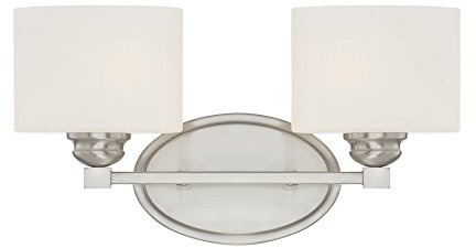 Savoy House 8-890-2-SN Kane Modern White Etched Glass Bathroom Vanity Wall Light, 2-Light 120 Total Watts, 9 H x 16 W, Satin Nickel