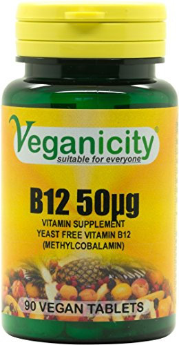 Veganicity B12 50µg (Methylcobalamin) : Yeast Free Vitamin B12-90 Vegan Tablets, in a Planet-Friendly 99% Recycled Pot