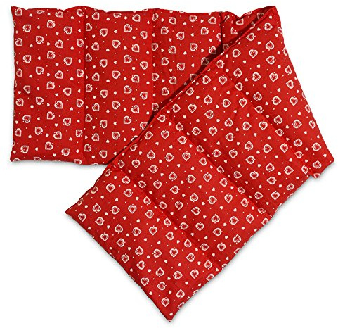 Johanniskernkissen 75x20cm groß 8-Kammer, Herzen-rot - Wärmekissen, Körnerkissen