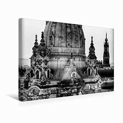 Premium Textil-Leinwand 45 x 30 cm Quer-Format Dresden Faszination Schwarz Weiss  Frauenkirche | Wandbild, HD-Bild auf Keilrahmen, Fertigbild auf hochwertigem Vlies, Leinwanddruck von Dirk Meutzner