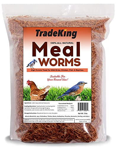 TradeKing 5 lb Dried Mealworms - High Protein Treat for Wild Birds, Chicken, Fish & Reptiles
