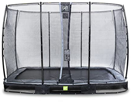 EXIT Toys Elegant Rechteckiges Bodentrampolin - 214x366cm - Mit Economy Sicherheitsnetz & Fußschutzsystem - Rostfrei - Wasserbeständig - Einfache Montage - Bodentrampolin Garten - Schwarz