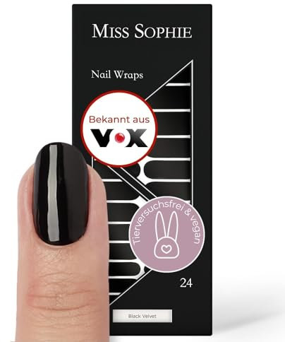Original Miss Sophie Nagelfolien Black Velvet I 24 ultra-dünne Nagellack-Streifen einfarbig I Für Finger- & Fußnägel I Hält auf Natur- sowie lackierten, Acryl-, Gel- & Shellac-Nägeln