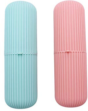Abcsea 2 Stücke Zahnbürstenbecher, Mundwasser Becher, Zahnputzbecher, Zahnbürstenhalter Set (rosa & grün), Reisezahnbürstenhalter