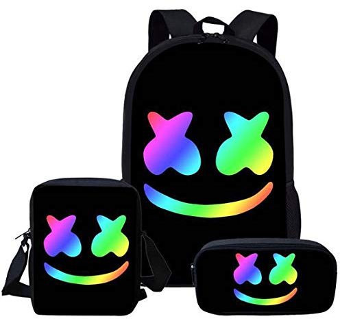 Sac à dos d'école 3 pièces pour enfants Trousse à crayons Sac à bandoulière pour jeunes DJ Musique Sac tendance Sac pratique pour livres Convient pour les adolescents et les étudiants