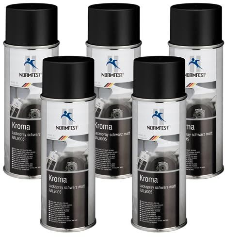 Normfest Kroma Lackspray Schwarz Matt RAL 9005 – Hochwertiger Nitro-Kombinationslack mit hoher Deckkraft, kratzbeständig, witterungs- & lichtbeständig, schnelltrocknend – 5x 400ml