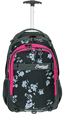 Elephant Schultrolley Rucksack Trolley Mädchen 12838 Grey Flower | Hero Signature Kinder Schule Schulrucksack mit Rollen Räder Trolly Rucksacktrolley Trolleyrucksack Auswahl Grau Blume
