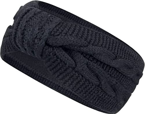 Frentree Damen Stirnband gestricktes Haarband mit Schleife und Zopfmuster, Mädchen Ohrenwärmer gefüttert mit weichem Fleece Innenfutter, SB1019 Onesize (Einheitsgröße) Schwarz