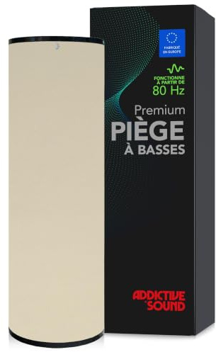 Addictive Sound Bass Trap Acoustique Cylindre Premium 100x30cm, Beige | Absorbe 80-210 Hz, noyau en laine acoustique, autoportant et empilable, Ø30x100 cm, fabriqué en UE, garantie 36 mois