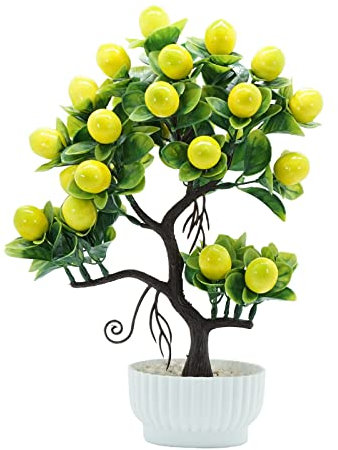 SJDWDX 2 Stück künstliche Topfpflanzen, künstliche Bonsai-Dekoration, künstliche Obst, Zitronenbaum, Bonsai, gefälschte Mini-Topfpflanzen für Zuhause, Tisch, Schreibtisch, Büro, Badezimmer-Dekoration