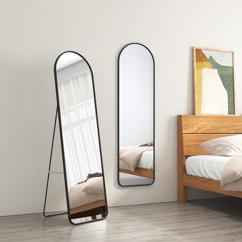 EMKE Standspiegel Schwarz 140x40cm Ganzkörperspiegel Groß mit Aluminiumrahmen ganzkörperspiegel Schwarz stehspiegel für Schlafzimmer, Wohnzimmer, Flur und Garderobe