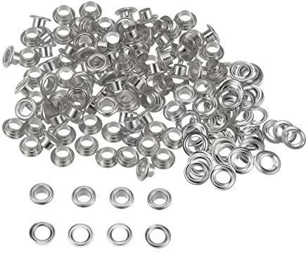 sourcing map 100 Ensembles Œillets en Métal de 4.5mm ID avec Rondelles, Œillets en Fer pour Chaussures, Vêtements, Ceintures, Étiquettes, Sacs, Tissus, Cuir, Projets Diy, Accessoires, Argent