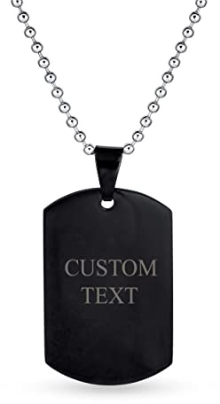 X-Large Plaque Simple Basic Cool Hommes Identification Military Army Plaque D'Identification Collier Pendentif Pour Hommes Ados Acier Inoxydable Ip Noir Poli 24 Pouces Chaîne À Boules Gravé.