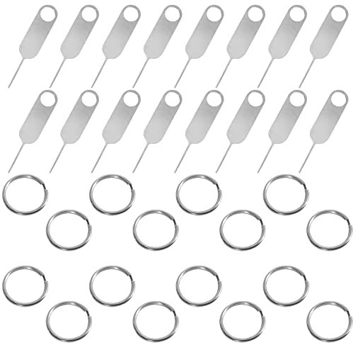 YuCool Lot de 16 goupilles d'éjection pour tiroir de carte SIM avec 16 porte-clés, ouvre-aiguille, éjecteur compatible avec tous les iPhone, Apple, iPad, HTC, smartphone, chaîne de montre