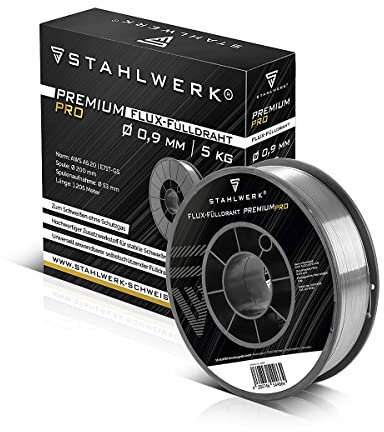 STAHLWERK FLUX Fülldraht Ø 0,9 mm E71T-GS – 5 kg D200-Spule für 50 mm Dorn, universell einsetzbar, selbstschützender Premium Schweißdraht zum Schweißen ohne Gas, geeignet für viele MIG/MAG-Geräte