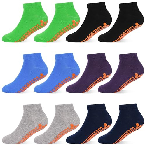 HYCLES Boys Girls Non-Slip Toddler Socks Grip Ankle Sticky Socks Anti-Skid Sock for Kids 6 Pairs for 2-13 Years Kids