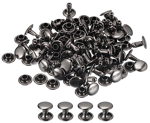 sourcing map 100 Sets Leder Nieten 8mm Doppelt Kappe Nieten 8mm Höhe Metall Nieten Runde Nieten Hohlnieten Niete für Leder Handwerk Reparatur DIY Geldbeutel Gürtel Taschen Schuhe Rotguss