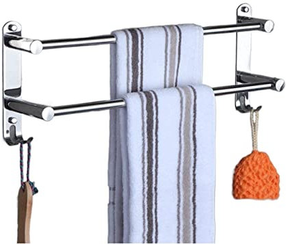 Handtuchständer Mehrschichtiges Handtuchregal 304 Edelstahl Handtuchhalter Halter Wandmontierter Handtuchhalter Küche Badezimmer Toilette Aufhängen Handtuchstange (Color : Double Layer, Size : 50CM