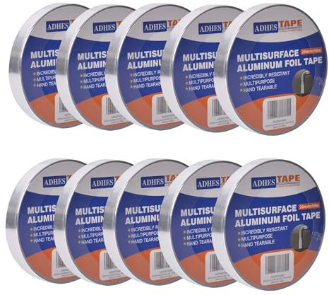 ADHES Ruban adhésif aluminium ruban adhesif haute temperature ruban de réparation, Résister à 80°C à 100°C, Pour la réparation, l'isolation, l'étanchéité et la protection, 20mm x 50m,10rouleaux
