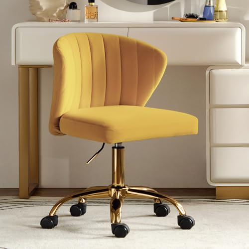 HULALA HOME Bürostuhl, Computerstuhl, Schminktischstuhl, moderner Schreibtischstuhl mit drehbaren Rädern, drehbar, höhenverstellbar, geeignet für Wohnzimmer, Schlafzimmer, Gelb