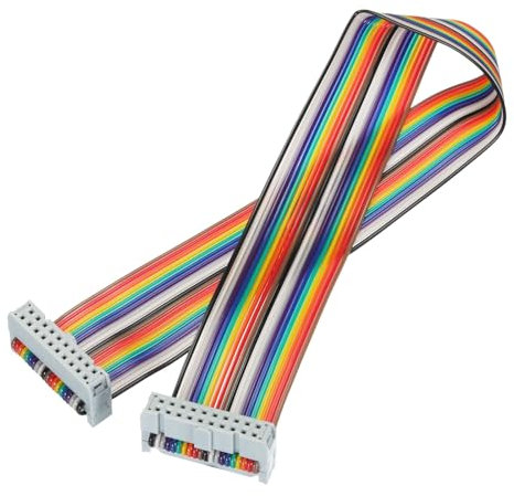 sourcing map 1 Pcs 20 Pin Flat Rainbow Ribbon Cable FC/FC Female Connector 1FT 2.54mm Pitch Breadboard Jumper Wires for Electronic Projects