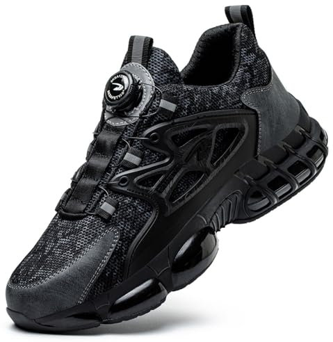 R-Win Safety Shoe for Men Women Steel Toe Caps Trainers Slip On Button Tighten Air Cushion Puncture Proof Work Sneaker